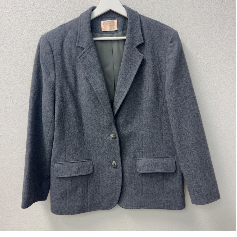 Pendleton Wool Blazer Womens 14 Grey Made in USA 2-Button Jacket Academic Office